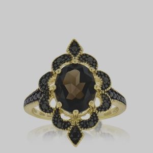 Glitzy Rocks Gold Over Silver Smokey Quartz Ring